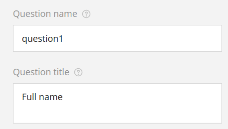 Screenshot of a web form with two text fields labeled "Question name" and "Question title".