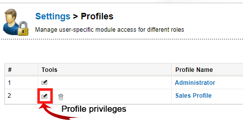 Profile privilege settings are found under tools
