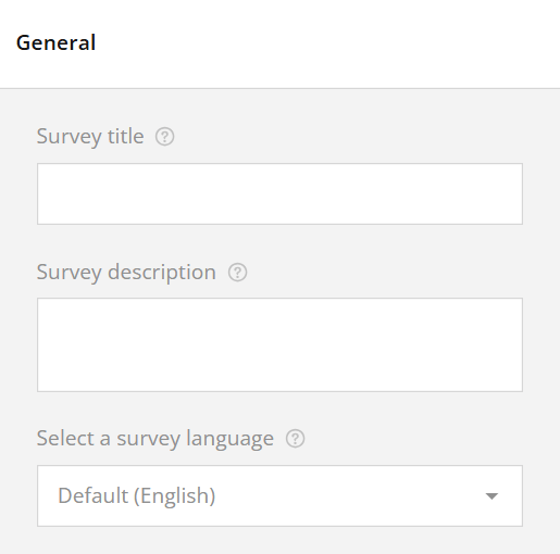 Screenshot of online survey settings with fields for title, description, and language selection.