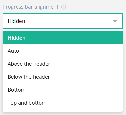 Dropdown menu with options for progress bar alignment, "Hidden" is currently selected.