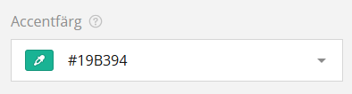  Ett färgväljargränssnitt som visar en turkos accentfärg med hex-koden #19B394.