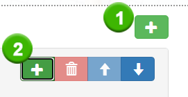 A toolbar with icons for adding, deleting, and arranging items, labeled with numbers 1 and 2.
