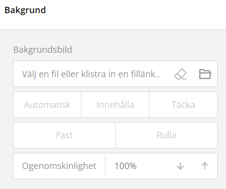 En skärmdump av ett grafiskt användargränssnitt för bakgrundsinställningar med alternativ för bildanpassning och scrollbeteende.