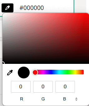 Color picker tool interface with a gradient from black to red and RGB input fields.