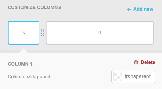 Gränssnitt som visar ett avsnitt ”Customize Columns” med alternativ för att justera kolumnstorlekar och bakgrund.