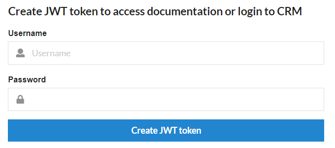 Login interface for generating JWT token with fields for username and password, and a submission button.