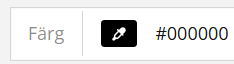 En palettikon med etiketten "Färg" och färgkoden "#000000".