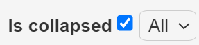 Screenshot of a user interface element with a checkbox labeled "Is collapsed" checked, and a dropdown menu labeled "All".