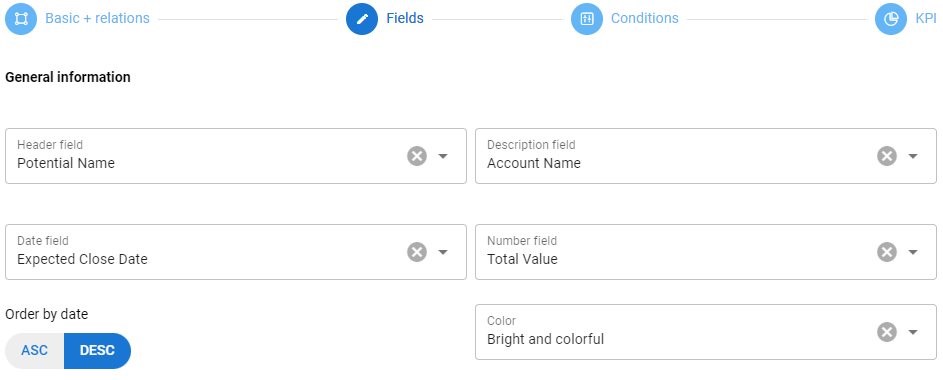 Screenshot of a software interface with various dropdown menus for sorting and defining fields.