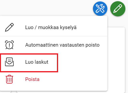 Pudotusvalikko, jossa ”Luo laskut” -vaihtoehto on korostettu punaisella.