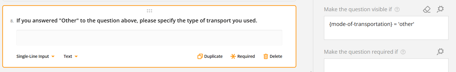 Screenshot of a survey question asking for specific mode of transportation if 'Other' was chosen.