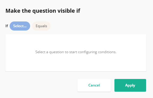 Screenshot of a software interface with a conditional visibility setting for a question.