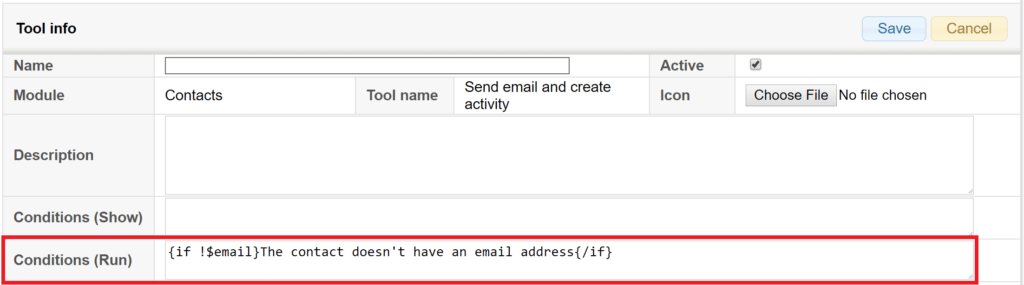 Screenshot of a software interface showing configuration fields with a conditional rule typed in a textbox.