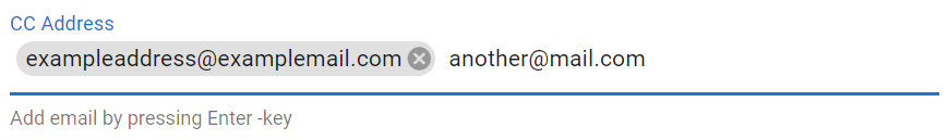 Screenshot of an email interface showing CC address field with two email addresses entered.