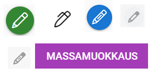 kokoelma erilaisia kynäkuvakkeita ja painike tekstillä "massamuokkaus"