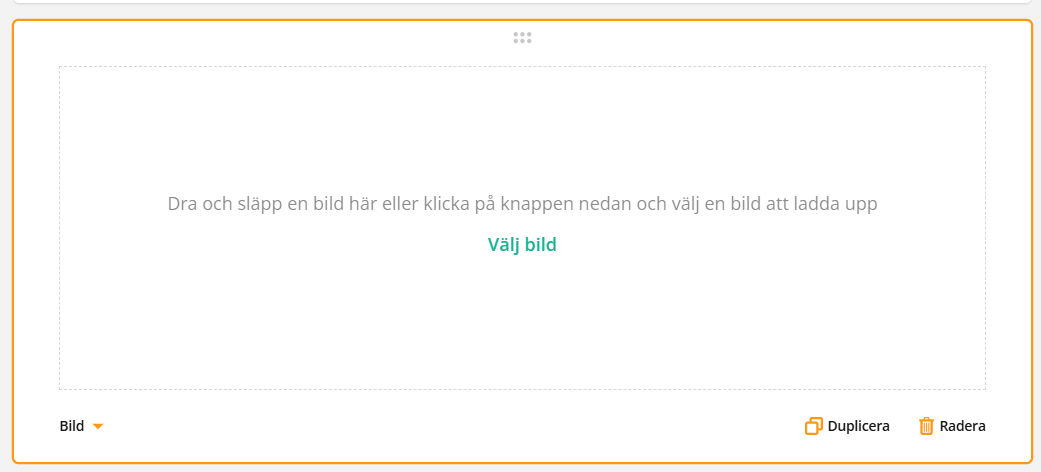 Skärmdump av ett gränssnitt för uppladdning av bilder med en ”Välj bild”-knapp och inställningsalternativ.