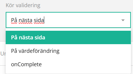 Skärmdump av ett programvarugränssnitt med en rullgardinsmeny som fokuserar på alternativet ”På nästa sida”.