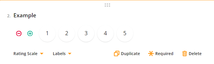 A screenshot of a 5-point rating scale interface with options 1 to 5, and survey editing icons below.