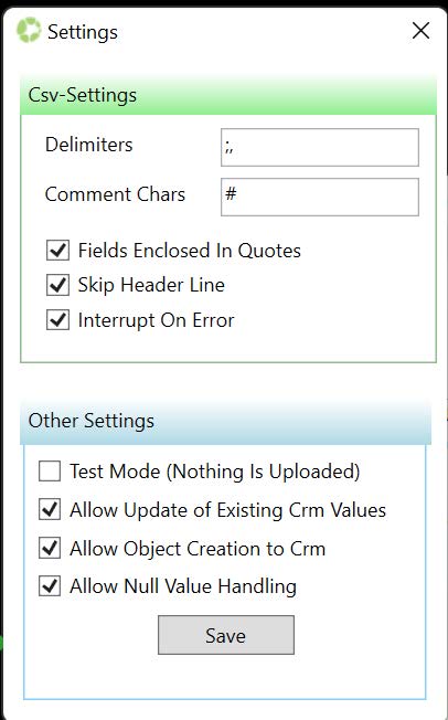 Kuvakaappaus CSV-asetukset-ikkunasta, jossa on vaihtoehtoja rajaajille, kommenteille, lainausmerkeille ja muille tietojen tuontiasetuksille.