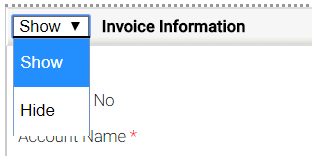 Dropdown menu with options "Show" and "Hide" next to the heading "Invoice Information."