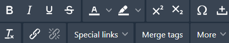 Toolbar of a text editor with formatting and special link options.