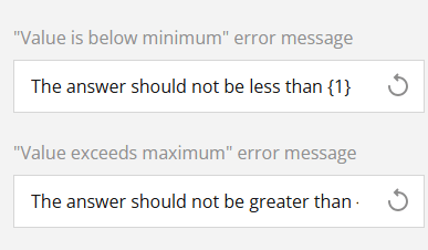 Screenshot of two error messages about minimum and maximum value requirements.