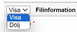 Rullgardinsmeny med alternativen ”Visa” och ”Dölj” bredvid rubriken ”Filinformation”.
