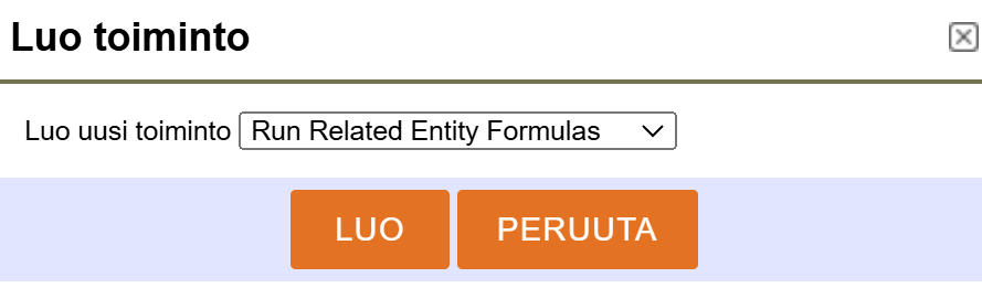 Käyttöliittymä tehtävän luomista varten, jossa on " LUO" ja " PERUUTA" -painikkeet ja pudotusvalikko.