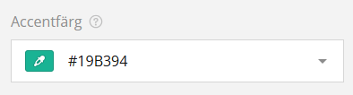 Ett färgväljargränssnitt som visar en teal accentfärg med hex-koden #19B394.