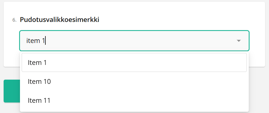 Kuvakaappaus pudotusvalikosta, jossa on valittuna kohta 1 ja sen alla näkyvät vaihtoehdot kohta 10 ja kohta 11.