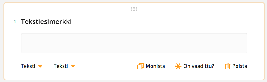 Kuvakaappaus käyttöliittymästä, jossa on yksirivinen tekstinsyöttökenttä otsikolla 'Tekstiesimerkki'.