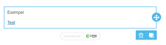 Ett exempel på användargränssnitt som visar ett textinmatningsområde märkt ”Example” med alternativ för att lägga till, kopiera och radera innehåll.