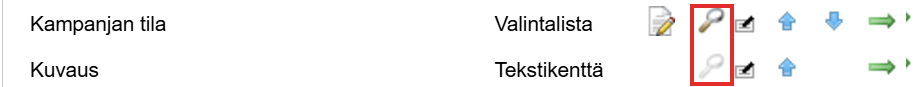 Kuva, jossa näkyy käyttöliittymä, jossa on ”Kampanjan tila” ja ”Kuvaus” -vaihtoehdot sekä erilaisia muokkauskuvakkeita.