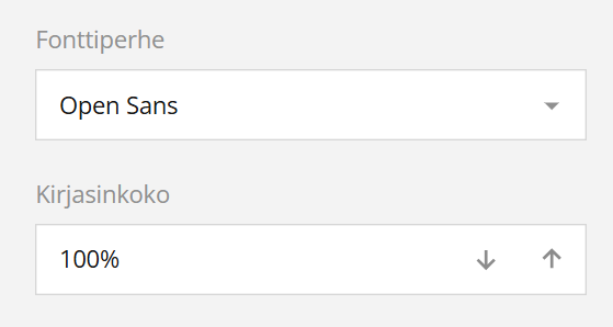Käyttöliittymävaihtoehdot, joilla asetetaan kyselyn fonttiperhe”Open Sans” ja kirjasinkoko ”100 %”.