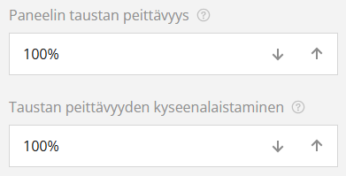 Käyttöliittymä, jossa on kaksi peittävyysasetusta 100 %:n tasolla ja pudotusnuolet säätöjä varten.