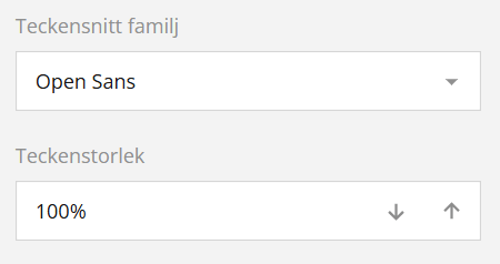 Gränssnittsalternativ för att ställa in teckensnittsfamilj för enkäter till ”Open Sans” och teckenstorlek till ”100%”.