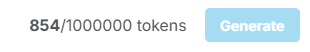 A progress bar displaying 854 out of 1,000,000 tokens, with a light blue "Generate" button to the right.
