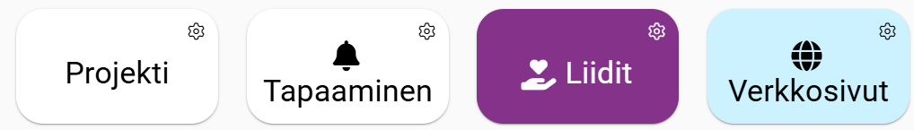 Four rectangular buttons labeled "Project," "Meeting," "Leads," and "Website," each with unique icons and background colors.