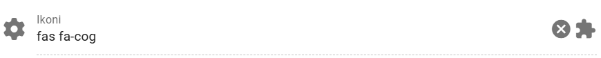 Kuvakaappaus asetuskuvakkeesta, jossa on hammasratas-symboli ja teksti ”fas fa-cog” ja joka viittaa säätö- tai konfigurointitoimintoihin.