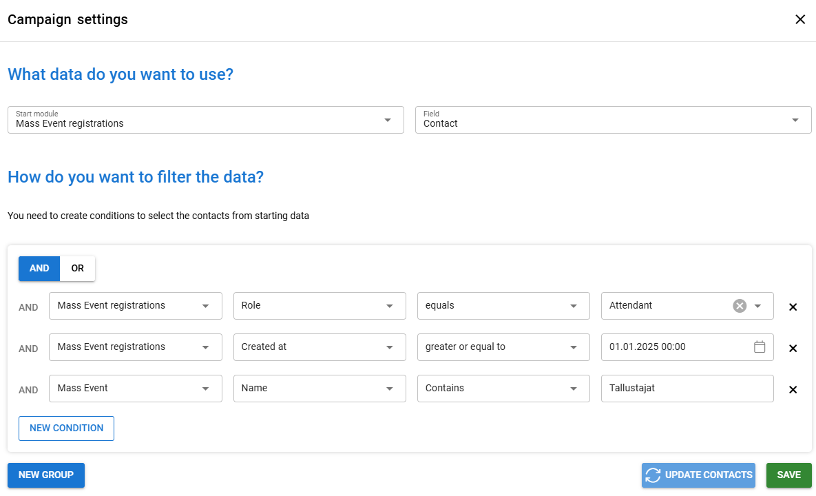 Tietokuvake, jossa on viesti, joka ilmoittaa, että vain kontaktit, joihin on lisätty sähköpostiosoitteet, on sisällytetty.